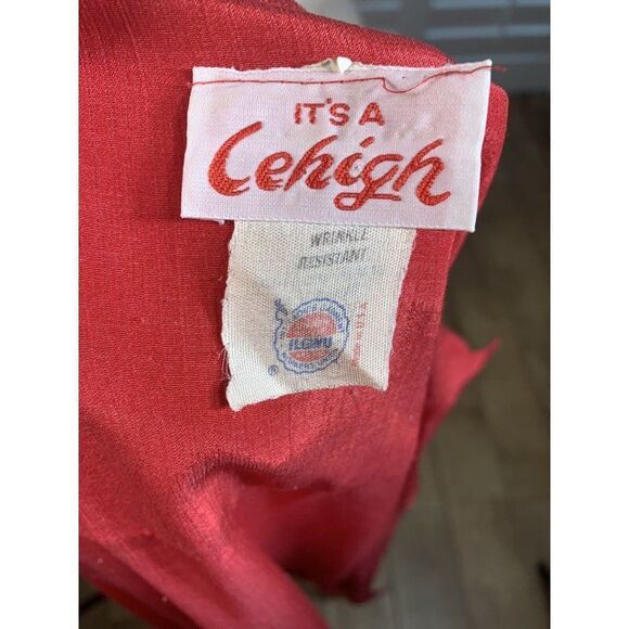 Vtg 70s Lehigh Red Button Up Blouse L/XL Tie Waist Collared Band Classic Retro - Picture 10 of 11